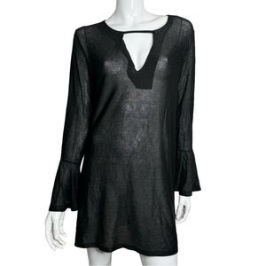 🤑 4/$24 PHO Long Bell Sleeves Sheer Peep Hole Back Midi Swimsuit Cover-Up Dress